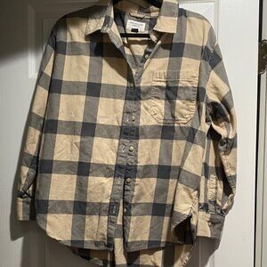 American Eagle Outfitters Checkered Button Down Shirt - Beige and Black